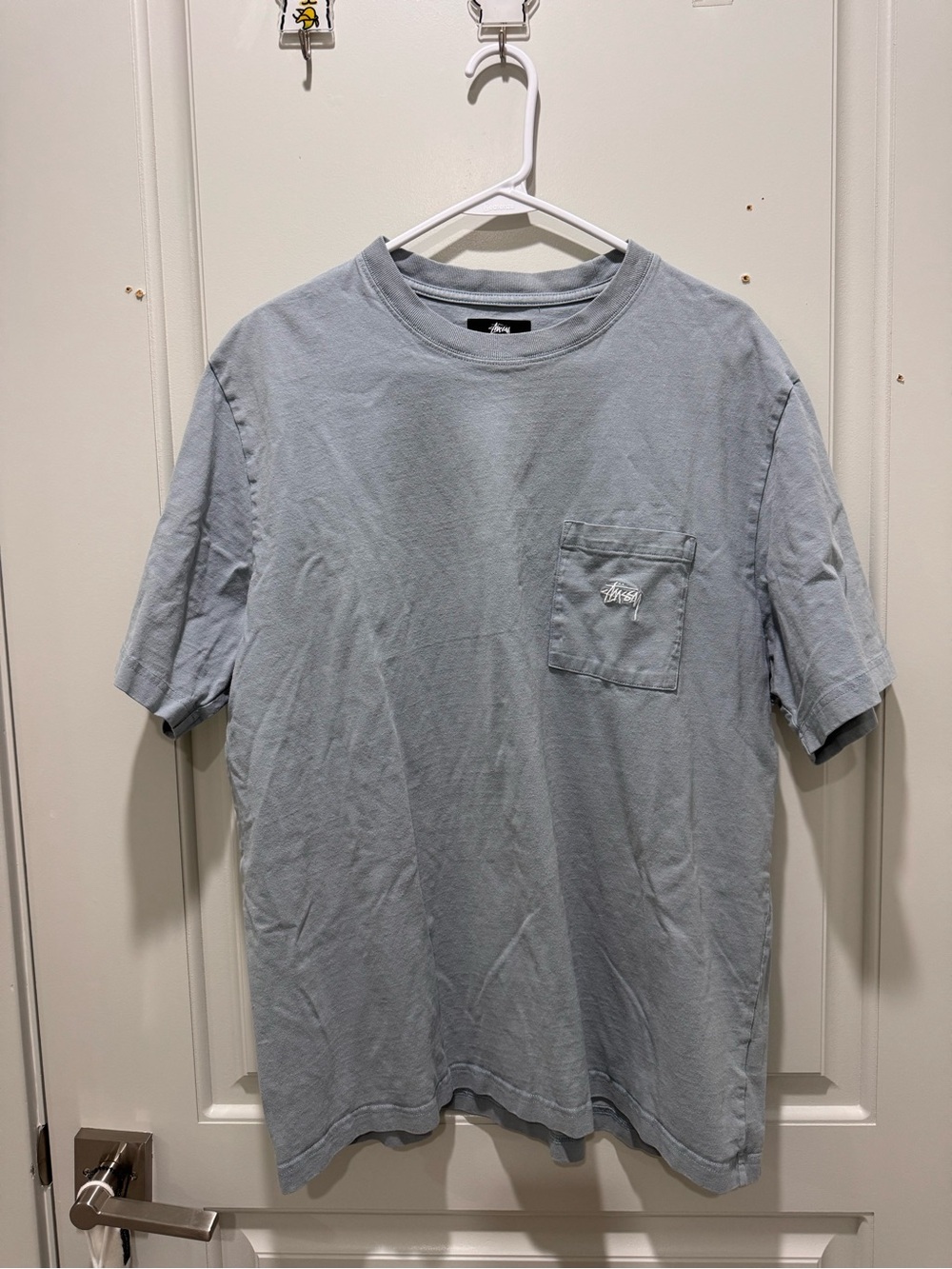 Stussy Light Blue Short Sleeve Pocket Tee - Logo Embroidery
